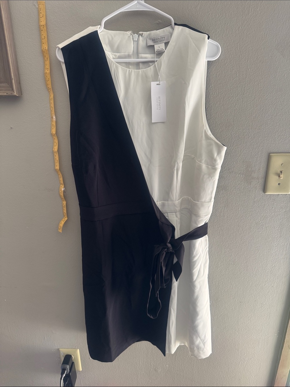 Finity Black & White Sleeveless Wrap-Style Midi Dress